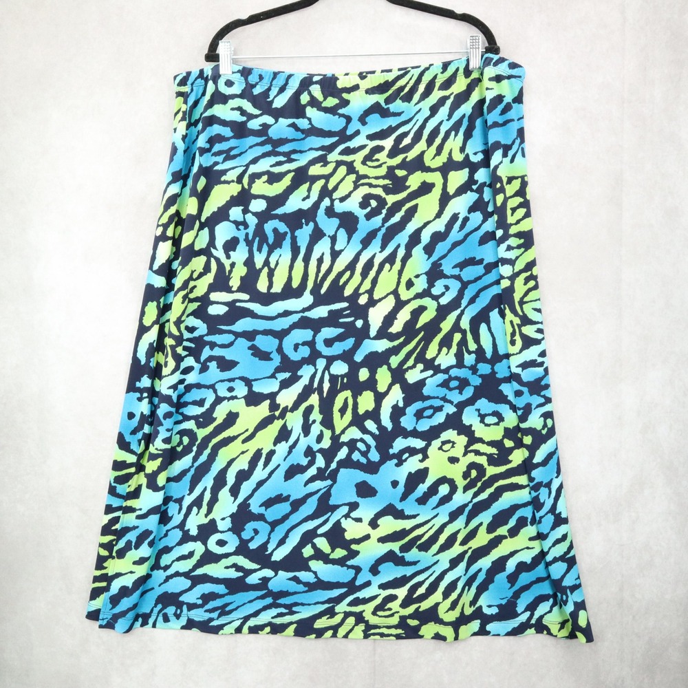 CSC Studio‎ Blue Animal Print Flare Boho Summer Feminine Stretch Skirt Plus 3X